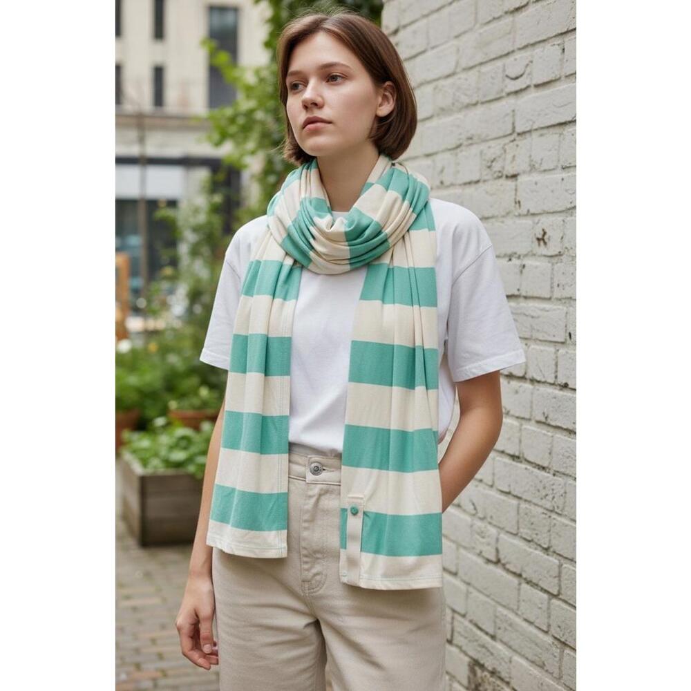 ✨ Lululemon Vinyasa Scarf – Teal & Cream Stripe ✨ spring light weight - Picture 1 of 7